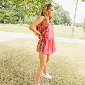 NWOT Queen of Sparkles Pink Rainbow Side Athletic Set - L